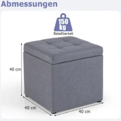 Sitzhocker mit Stauraum 40 x 40cm Fußhocker gepolstert mit Deckel Grau