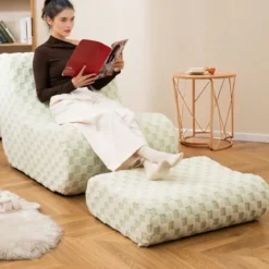 Sitzsack mit Hocker Sitzsack mit Hoch Elastischem Schwamm Bodenstuhl Boden Sessel Grün