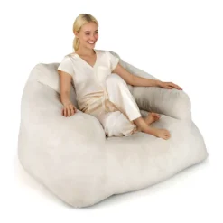 Sitzsack Sessel Bodensessel mit Samtbezug & rutschfestem Boden gepolstertes Bodensofa für Wohnzimmer 124 x 110 x 68 cm Beige
