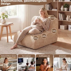 Sitzsack Sessel Geschwungenes Liegesofa Bequemer Sitzsackstuhl mit Bezug