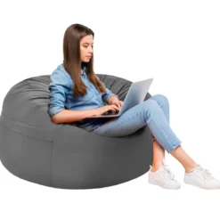 Sitzsack Sitzbag mit weicher Füllung Bean Bag sitzkissen Bodenkissen Bodenstuhl Ø 92 x 62 cm Grau