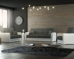 Sofa-Bett 3-Sitzer Couch mit Stauraum Multifunktionssofa Schlafsofa 220 x 85 x 91 cm Grau + Weiß