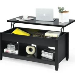 Sofatisch mit Hebeplatte Stauraum & 3 Offene Regale Höhenverstellbar 104,5 x 49 x 48-62,5 cm