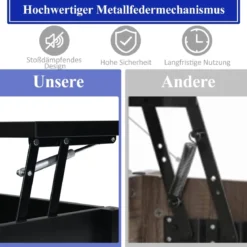 Sofatisch mit Hebeplatte Stauraum & 3 Offene Regale Höhenverstellbar 104,5 x 49 x 48-62,5 cm