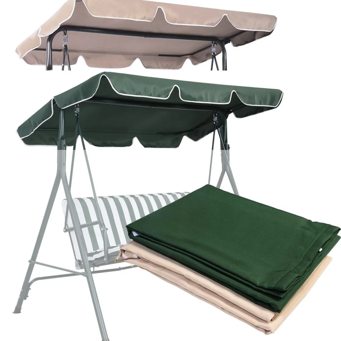 Sonnendach Ersatzdach Dachbezug für Hollywoodschaukel Beige/Grün 190.5 x 132 cm
