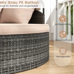 Sonneninsel mit Dach & Tisch & Sitz- und Rückenkissen Rattan Sonnenliege Gartenliege Beige