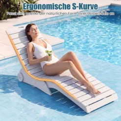 Sonnenliege aus HDPE Ergonomische Gartenliege in S Form Wetterfester Strandliege mit Rollen Braun