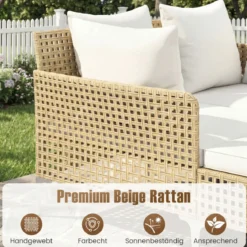 Sonnenliege Doppelliege aus Rattan für 2 Personen mit Sitz- & Rückenkissen Outdoor Gartenliege Beige