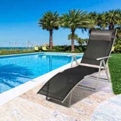 Sonnenliege Einstellbar Gartenliege Liegestuhl Relaxliege Strandliege mit Kissen Grau