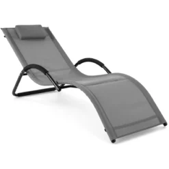 Sonnenliege Ergonomisch Gartenliege mit Abnehmbarem Kopfkissen Liegestuhl bis 160 kg Belastbar Blau/Grau
