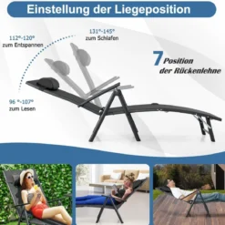 Sonnenliege Gartenliege mit Kopfstütze 7 Verstellbaren Rückenlehnen Schwarz