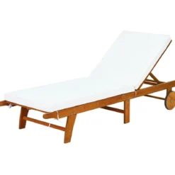 Sonnenliege Holz Gartenliege mit verstellbarer Rückenlehne mit Rollen und Kissen Strandliege für den Garten