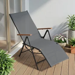 Sonnenliege Klappbar Liegestuhl mit Verstellbarer Rückenlehne bis 150 kg Belastbar Schwarz/Grau