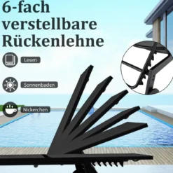 Sonnenliege mit Rollen & Beistelltisch Gartenliege mit Verstellbarer Rückenlehne & StoffSchwarz