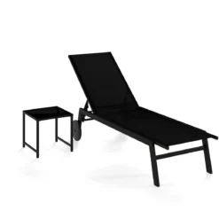 Sonnenliege mit Rollen & Beistelltisch Gartenliege mit Verstellbarer Rückenlehne & StoffSchwarz