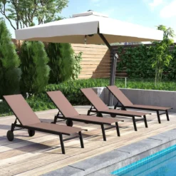 Sonnenliege mit Rollen Gartenliege mit Verstellbarer Rückenlehne Liegestuhl Braun/Grau/Schwarz