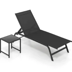 Sonnenliege mit Rollen und Beistelltisch Outdoor Liegestuhl bis 150 kg Tragbar Grau/Schwarz/Braun