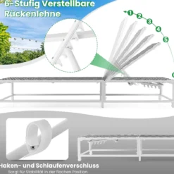 Sonnenliege mit Rollen XXL Gartenliege mit verstellbarer Rückenlehne Terrassenliege bis 180 kg belastbar