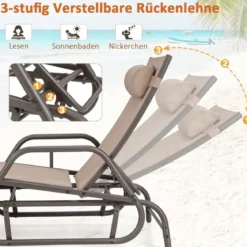 Sonnenliege mit Schaukelfunktion Gartenliege mit Verstellbarer Rückenlehne Braun