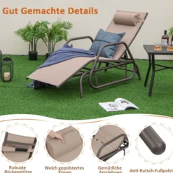 Sonnenliege mit Schaukelfunktion Gartenliege mit Verstellbarer Rückenlehne Braun