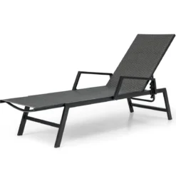 Sonnenliege Rattan Gartenliege mit Verstellbarer Rückenlehne und Armlehnen 167–193 x 59 x 33–93 cm Braun