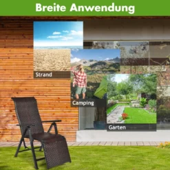 Sonnenliege Rattan klappbarer Liegestuhl mit Verstellbarer Rückenlehne Braun