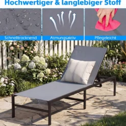 Sonnenliegestuhl für Außenbereich Anpassbarer Liegestuhl 64 x 198 x 67 - 103 cm Grau