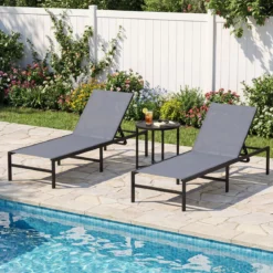 Sonnenliegestuhl für Außenbereich Anpassbarer Liegestuhl 64 x 198 x 67 - 103 cm Grau
