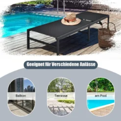 Sonnenliegestuhl für Außenbereich Anpassbarer Liegestuhl 64 x 198 x 67 - 103 cm Schwarz