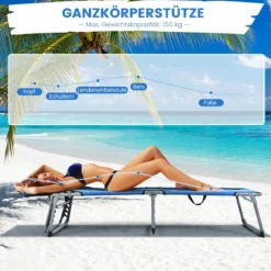 Sonnenliege Zusammenklappbare Strandliege 194 x 60 x 36-86 cm Blau
