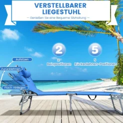 Sonnenliege Zusammenklappbare Strandliege 194 x 60 x 36-86 cm Blau