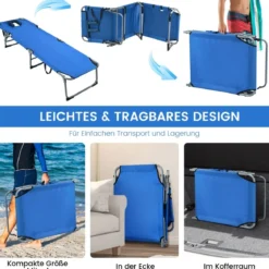 Sonnenliege Zusammenklappbare Strandliege 194 x 60 x 36-86 cm Blau