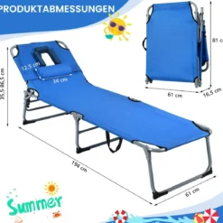 Sonnenliege Zusammenklappbare Strandliege 194 x 60 x 36-86 cm Blau