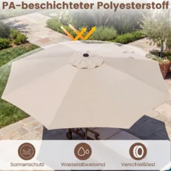 Sonnenschirm 286 cm Gartenschirm mit Kurbel & 30° Knickbar Sonnenschutz Balkonschirm Grau/Beige