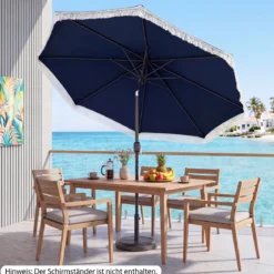 Sonnenschirm 270 cm Gartenschirm mit Kurbel & Neigefunktion Balkonschirm mit 8 Metallrippen Beige/Blau