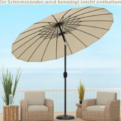 Sonnenschirm 258 cm Gartenschirm mit Kurbel zum Öffnen/Schließen beidseitig um 35° knickbar Beige