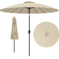 Sonnenschirm 258 cm Gartenschirm mit Kurbel zum Öffnen/Schließen beidseitig um 35° knickbar Beige