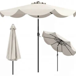 Sonnenschirm 270 cm Gartenschirm mit Kurbel & Neigefunktion Balkonschirm mit 8 Metallrippen Beige/Grau