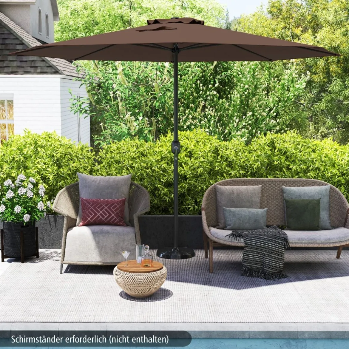 Sonnenschirm 350 cm großer Gartenschirm mit Kurbel Terrassenschirm mit 8 Rippen