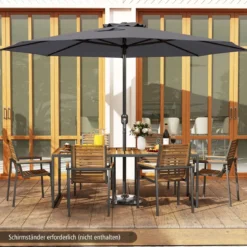 Sonnenschirm 350 cm großer Gartenschirm mit Kurbel Terrassenschirm mit 8 Rippen