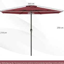 Sonnenschirm 350 cm großer Gartenschirm mit Kurbel Terrassenschirm mit 8 Rippen