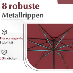 Sonnenschirm 350 cm großer Gartenschirm mit Kurbel Terrassenschirm mit 8 Rippen