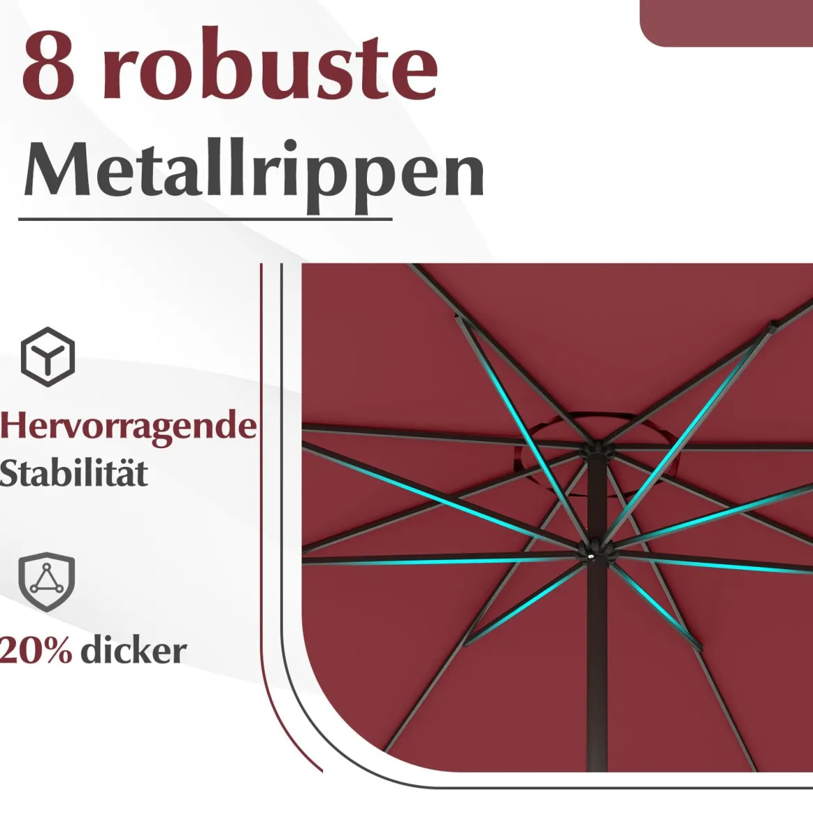 Sonnenschirm 350 cm großer Gartenschirm mit Kurbel Terrassenschirm mit 8 Rippen
