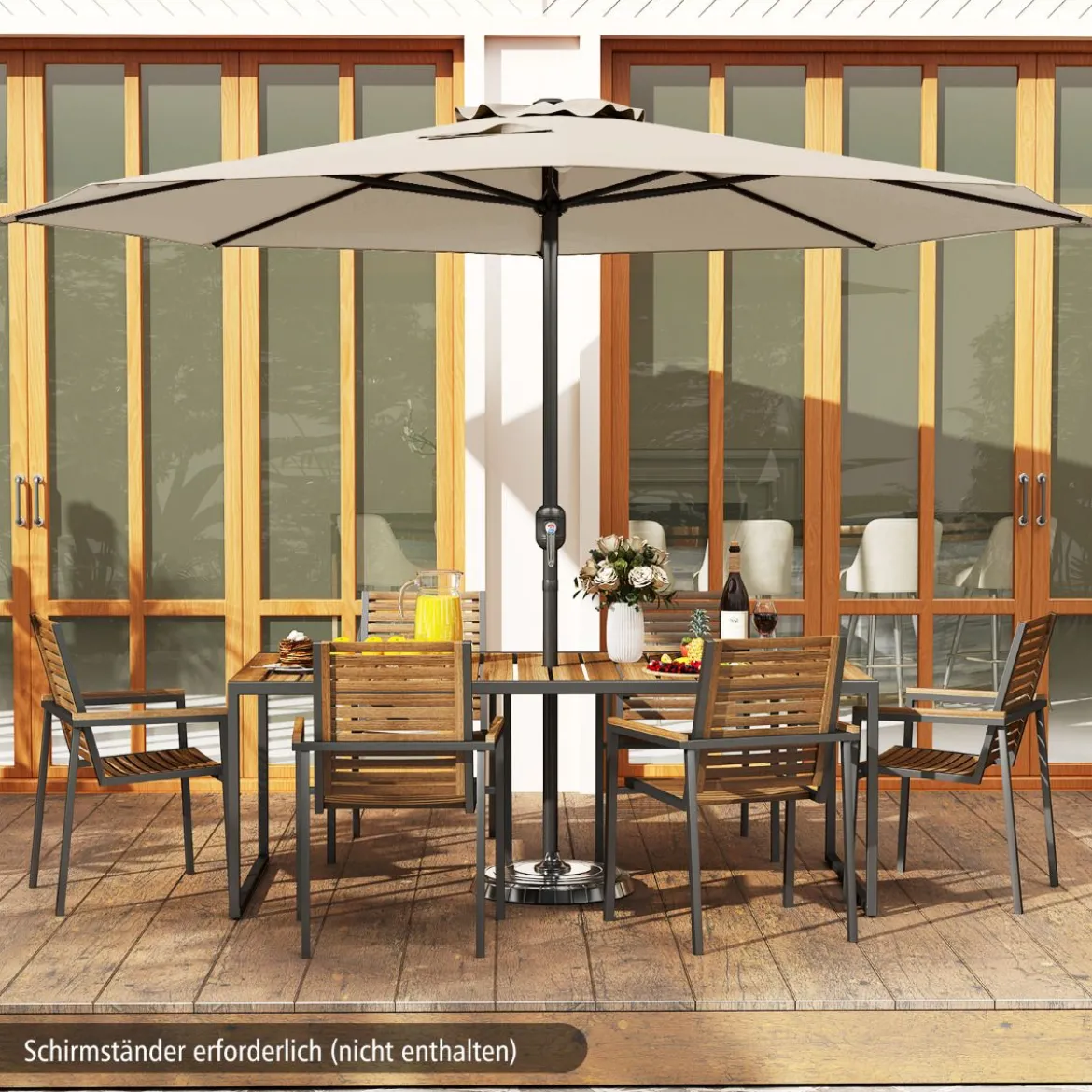 Sonnenschirm 350 cm großer Gartenschirm mit Kurbel Terrassenschirm mit 8 Rippen