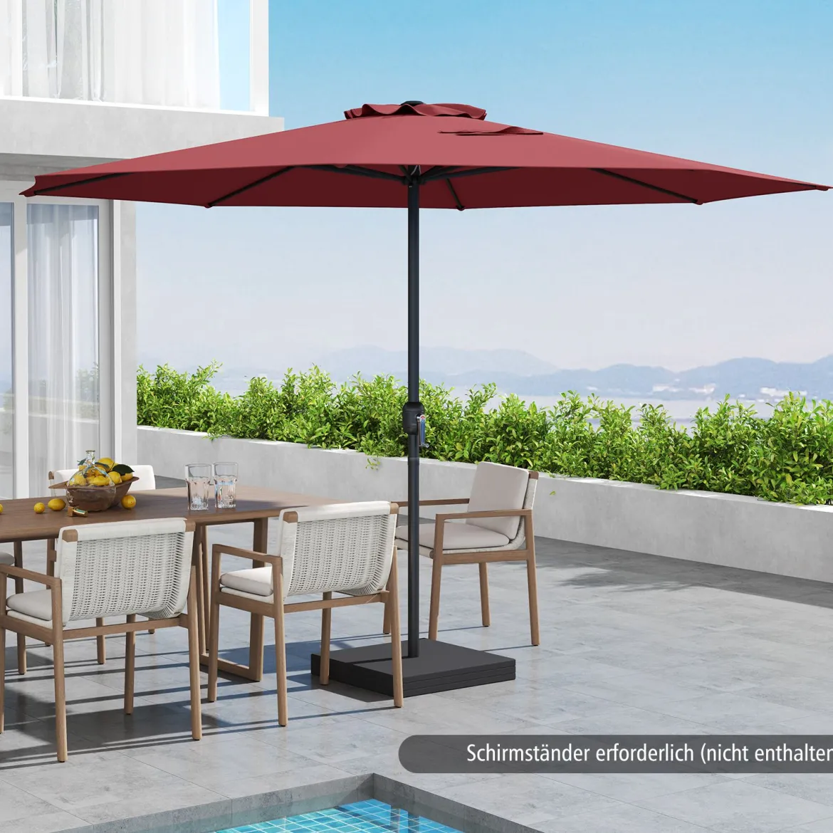 Sonnenschirm 350 cm großer Gartenschirm mit Kurbel Terrassenschirm mit 8 Rippen