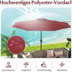 Sonnenschirm 350 cm großer Gartenschirm mit Kurbel Terrassenschirm mit 8 Rippen