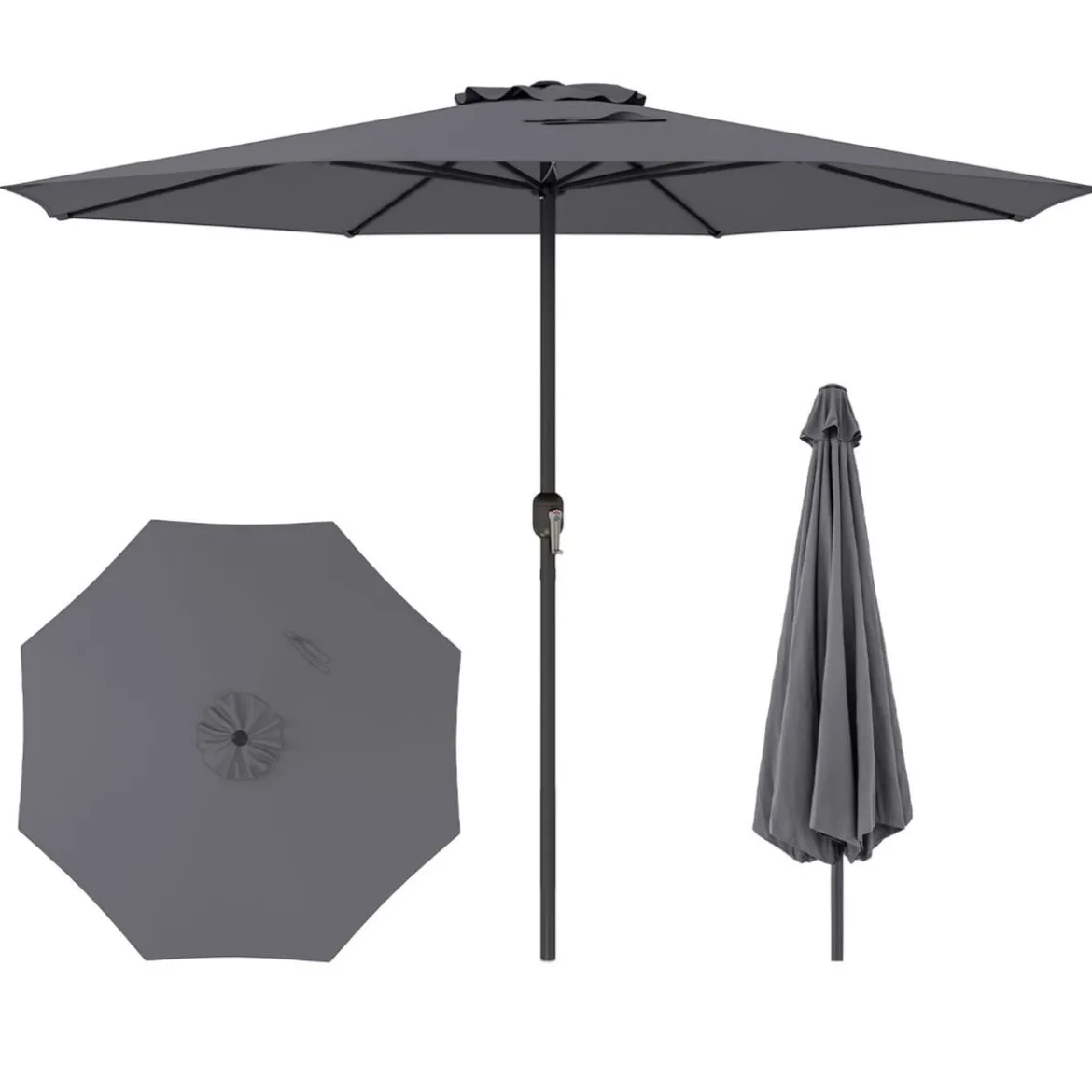 Sonnenschirm 350 cm großer Gartenschirm mit Kurbel Terrassenschirm mit 8 Rippen