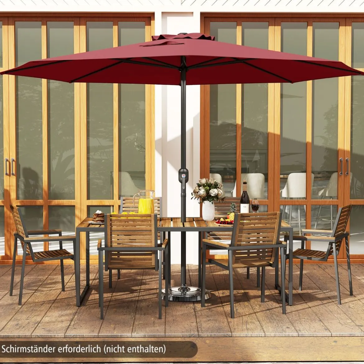 Sonnenschirm 350 cm großer Gartenschirm mit Kurbel Terrassenschirm mit 8 Rippen