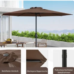 Sonnenschirm 350 cm großer Gartenschirm mit Kurbel Terrassenschirm mit 8 Rippen