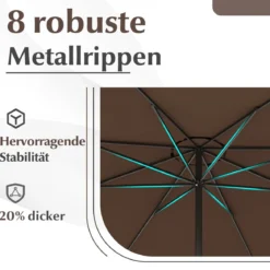 Sonnenschirm 350 cm großer Gartenschirm mit Kurbel Terrassenschirm mit 8 Rippen